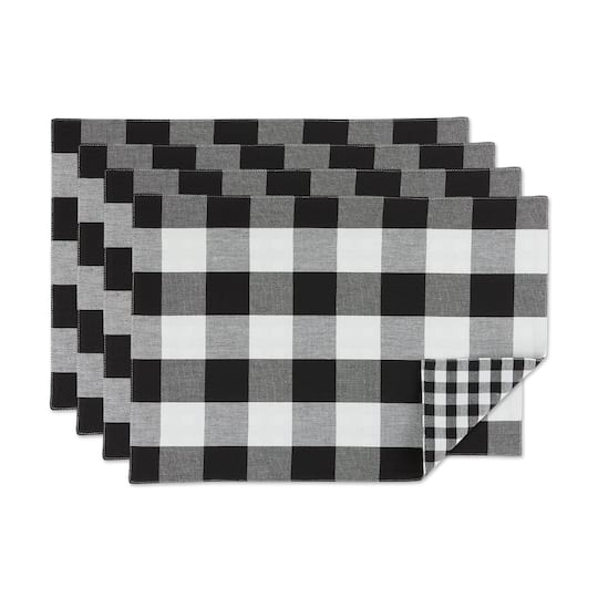 DII® Reversible Gingham & Buffalo Check Placemat Set, 4ct. in Black/White | 13" x 19" | Michaels®